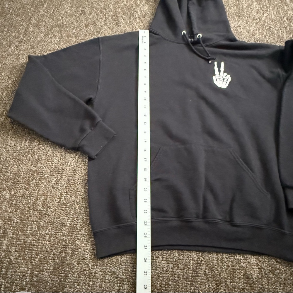 Artist Union‎ Black Hoodie with Peace Sign Embroidery Men’s Medium Drawstring - Picture 6 of 7